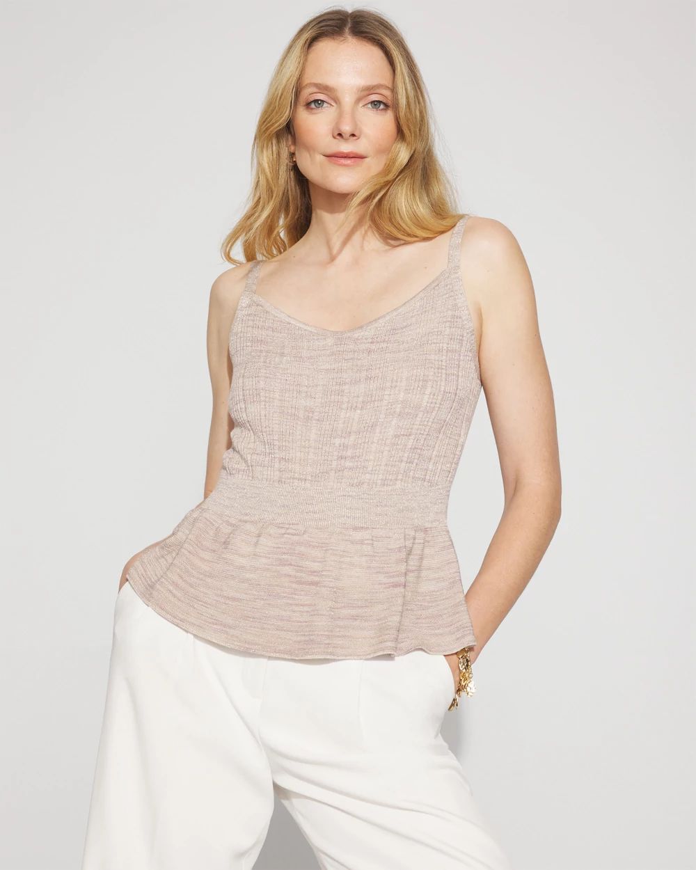 Metallic Peplum Sweater Tank | White House Black Market